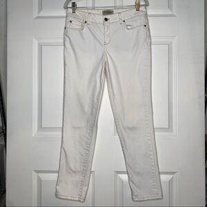 LL Bean Straight Fit White Contrast Trim Jeans Size 6 Medium Tall Style OJCP4